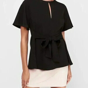 Express Pitch Black Tie Front Flutter Sleeve Top Size Small